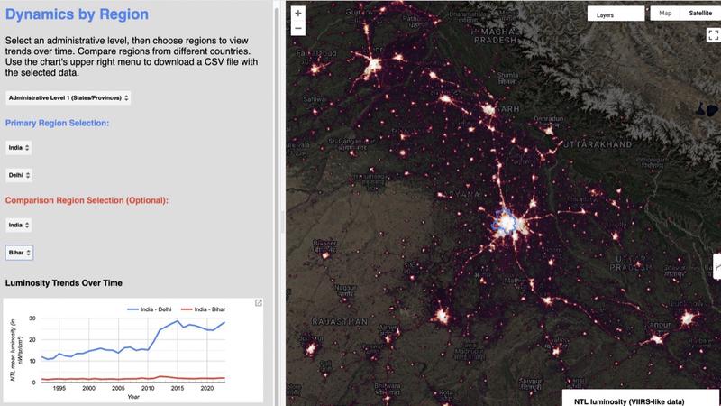 Dinámica regional de las luces nocturnas VIIRS-like 1992-2023
