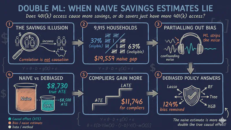 Double Machine Learning con datos de planes 401(k): de los efectos de elegibilidad al análisis de cumplidores
