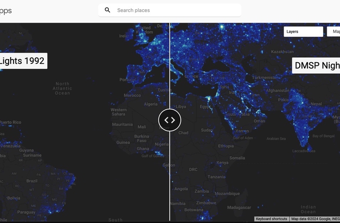 Space-time dynamics of nighttime lights: DMSP-corrected data