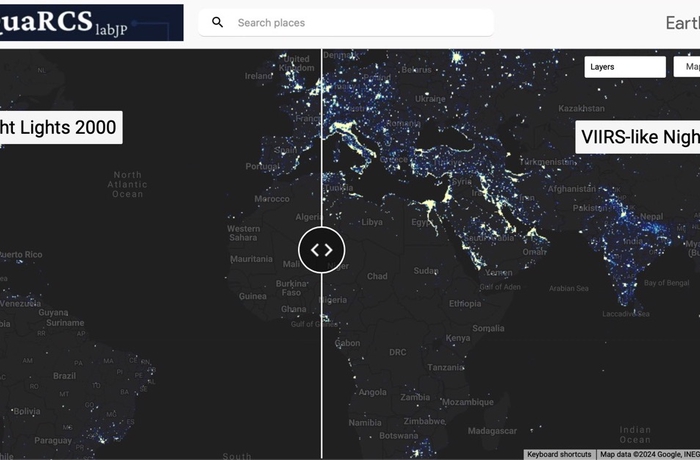 Space-time dynamics of nighttime lights: VIIRS-like data