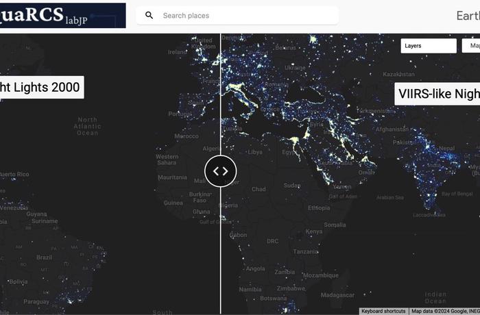 Space-time dynamics of nighttime lights: VIIRS-like data